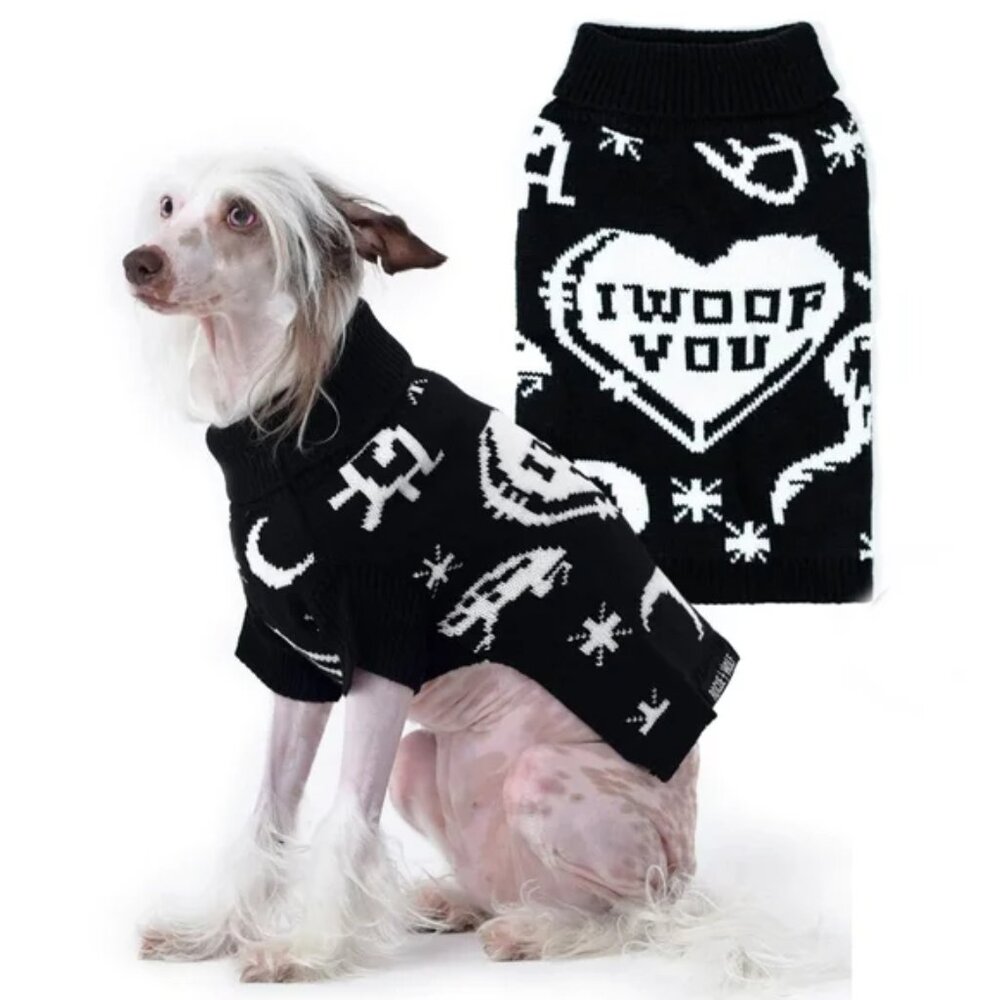 {NWT} ROGUE + WOLF Pet Knit Vest Sweater | I Woof You Black White Celestial M